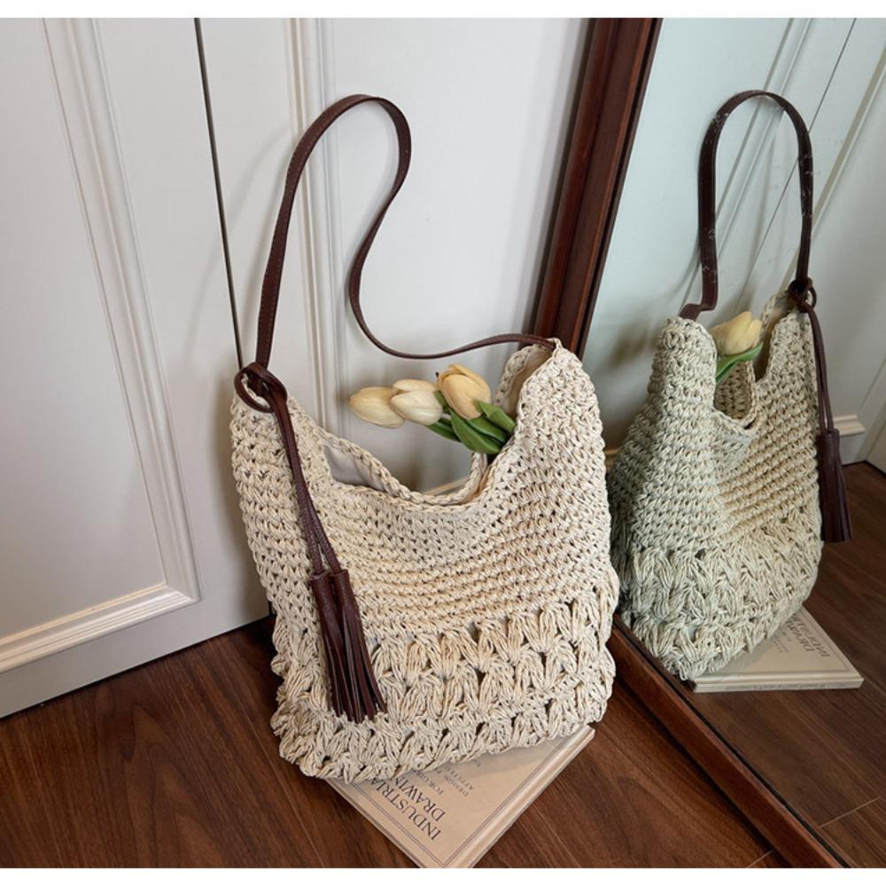 Woven Large-capacity Bag Women's 2025 New Summer Fashion Messenger Bag Korean Literary Trend Shoulder Shopping Bag