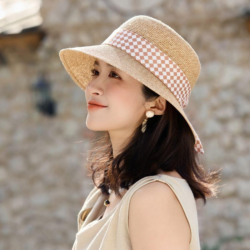 French Summer New Hat Women's Fresh Streamer Summer Breathable Sunshade Sun Protection Lafite Straw Hat