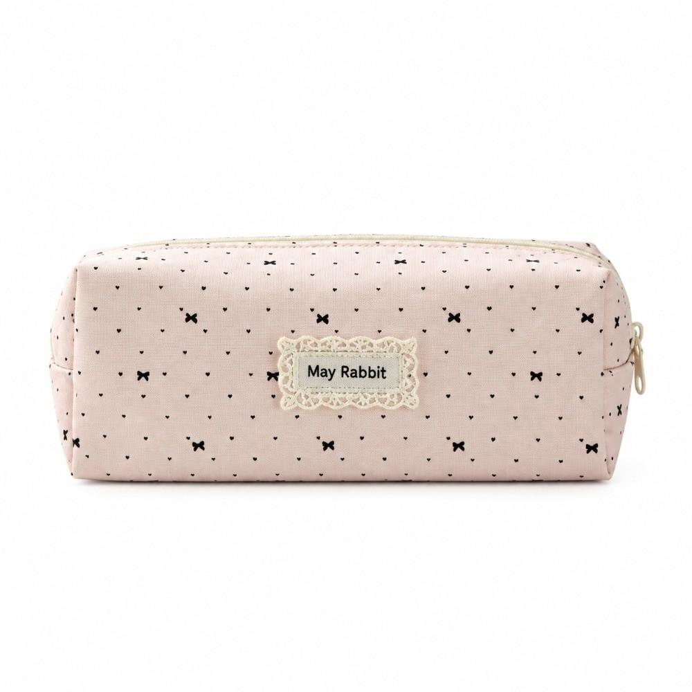 Polka Dot Pencil Case Canvas Storage Bag Cute Pen Pouch Student