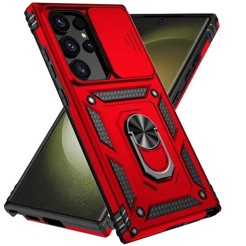 

Подставка вращающийся слайдер объектив камеры военный бронированный чехол для Samsung S25 S24 S23 S22 S21 FE S20 Plus Note 20 Ultra M53 M33 S24 PLUS красный