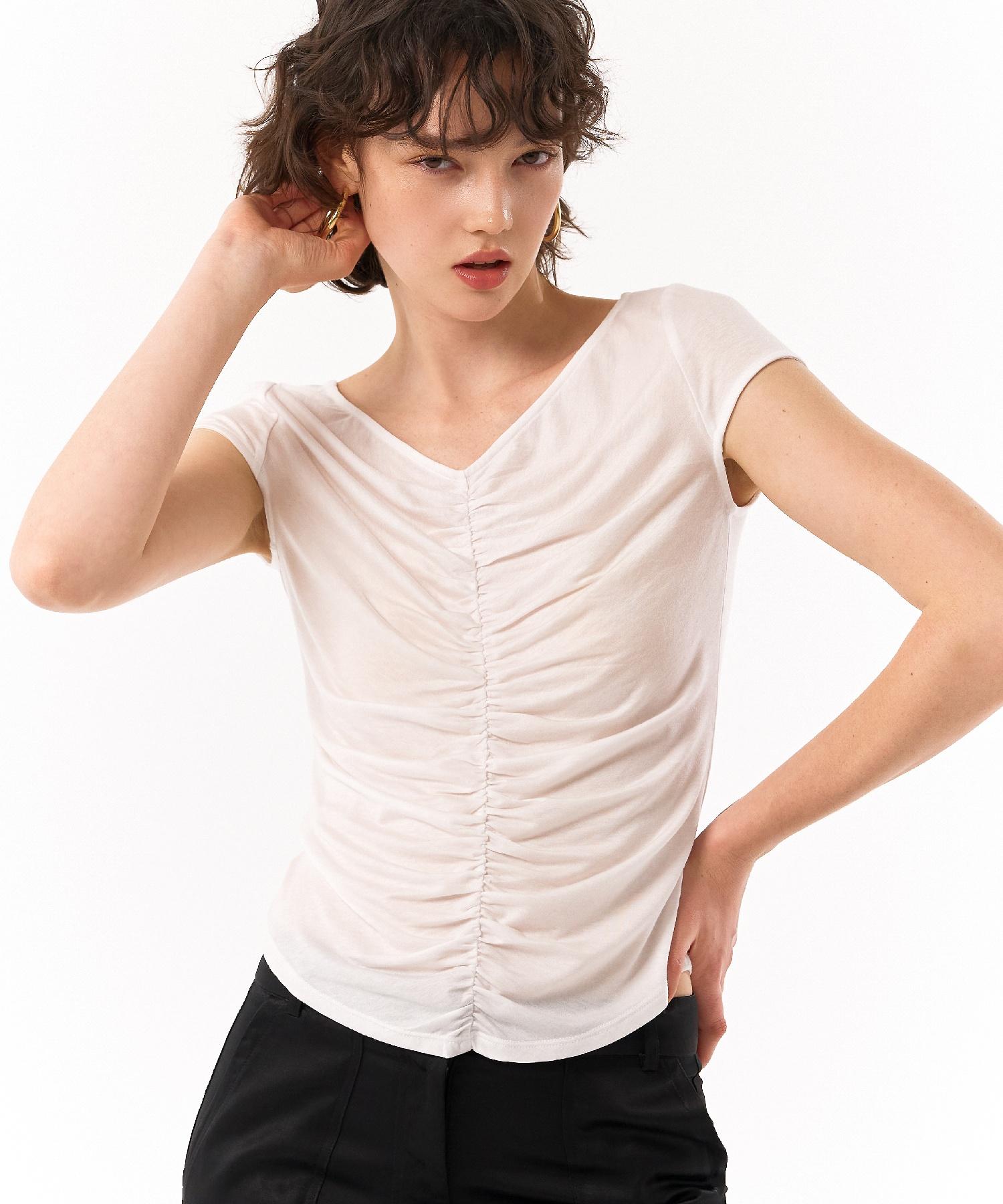 Retour Deux Vingt Quatre Iris Front Shirring Top (White) M
