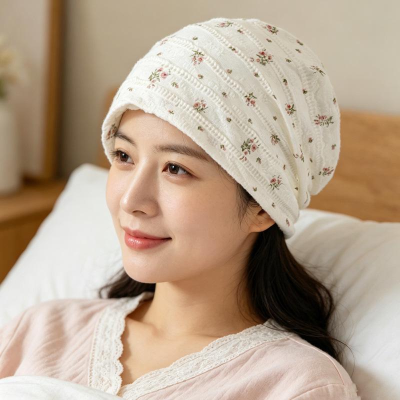 Printed Lace Postpartum Beanie: Breathable, Versatile, Sun-Protective, Slouchy, Large-Size Hat