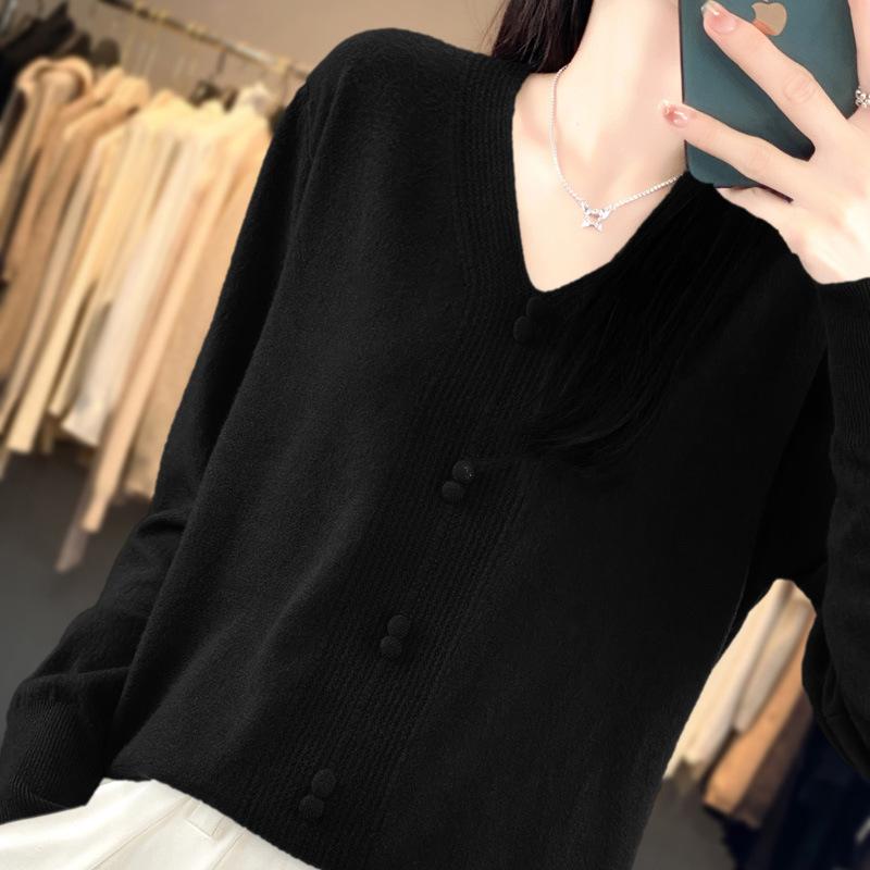 

Пуловер с V-образным вырезом, вязаный свитер, женский топ, осень, новинка, женский модный свитер, базовый свитер XXL чёрный