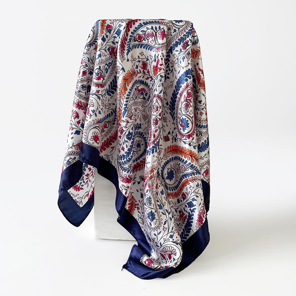 90Cm × 90cm Imitation Silk Scarf Square Scarf Women's Paisley Cashew Print Headscarf Versatile Decorative Scarf Shawl