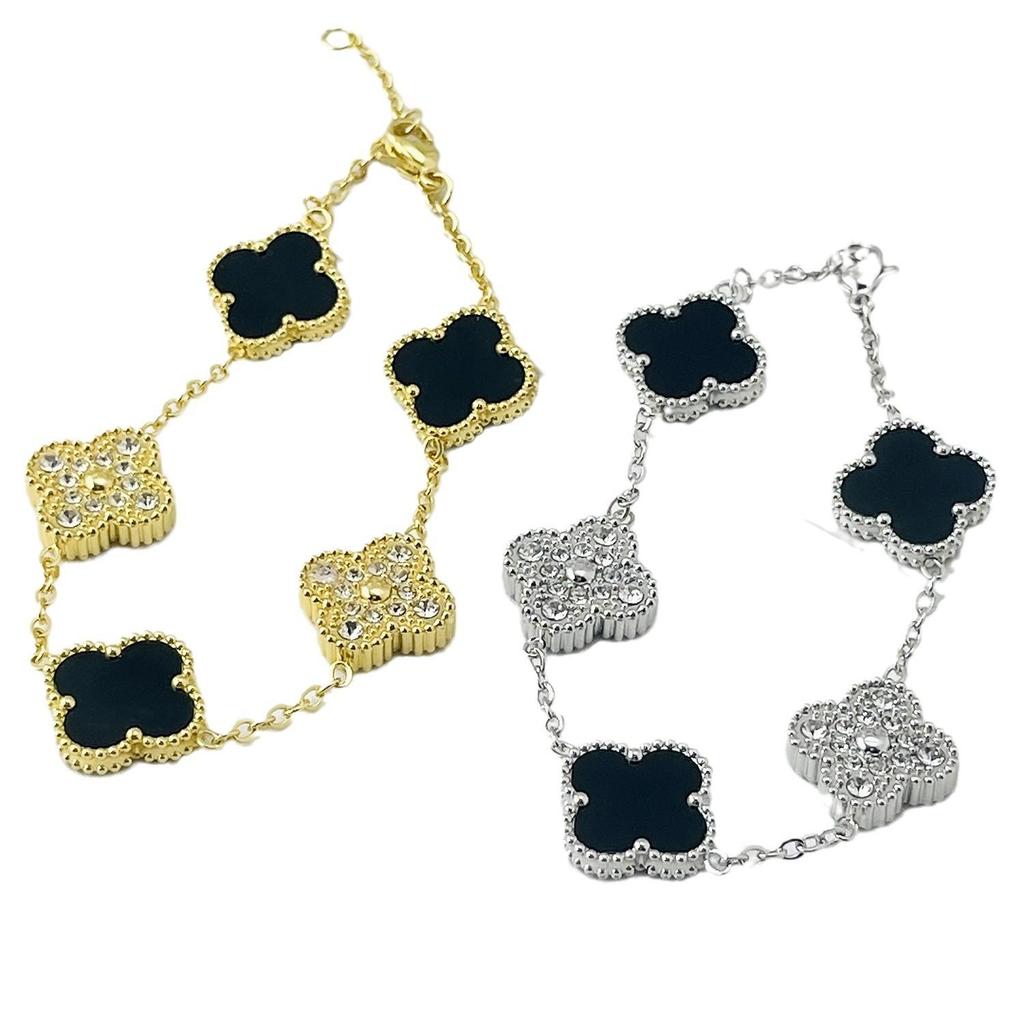Boutique 15MM Large Four-leaf Clover Bracelet Black and White High-grade Fashion Net Red Bracelet