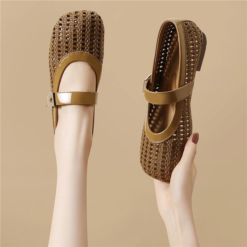 

Leather woven hollow women s shoes flat-bottomed bag head half slippers women s summer wear new skirt fashion sandals slippers 40