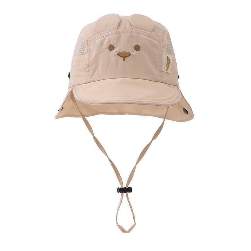 Summer Baby Hat Cartoon Bear Ear Embroidery Quick Dry Fisherman Hats for Boys Girls Neck Protection Kids Hat Breathable