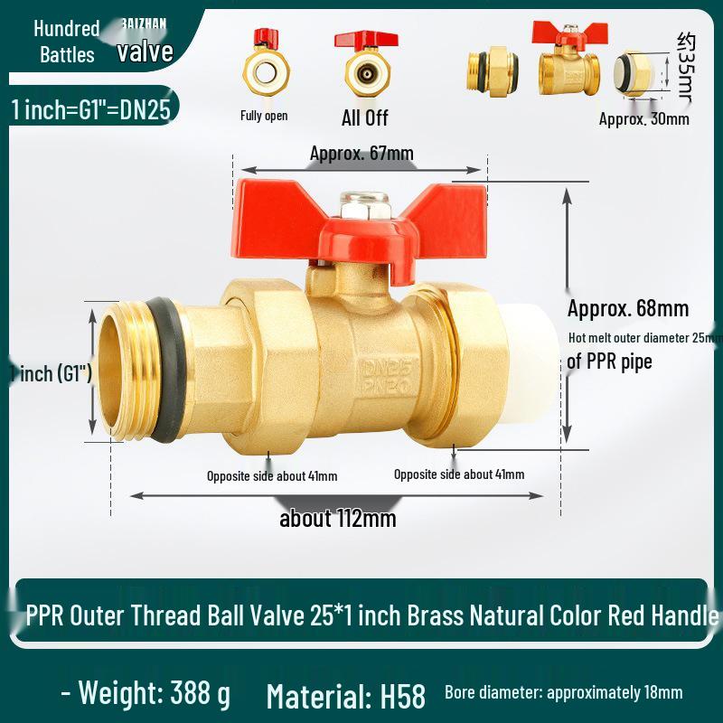 All-Copper PPR Male Thread Double Union Ball Valve for Water Pipes - Compatible with 4, 6, 20, 25, and 32 Points.