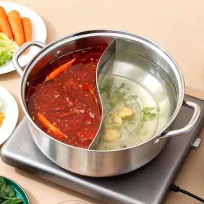 Divided Fondue Pot Separate Double Compartment Chinese Cuisine 304 Stainless Steel Two Broth