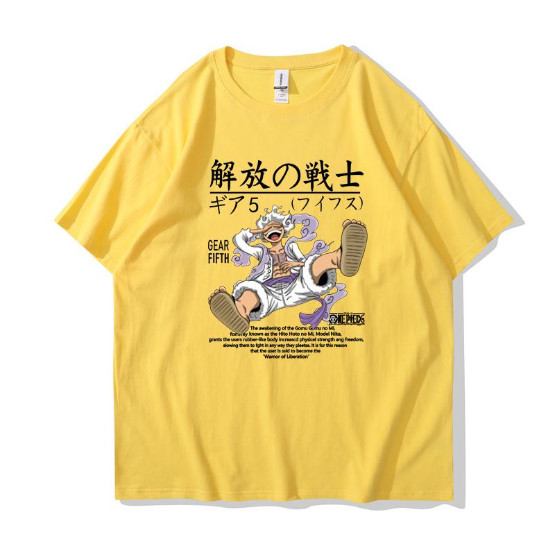 Straw Hat Pirates Nika Gear 5 Monkey D Luffy Wanted Poster Manga Unisex Men T Shirt Camisetas de Hombre Harajuku Shirts