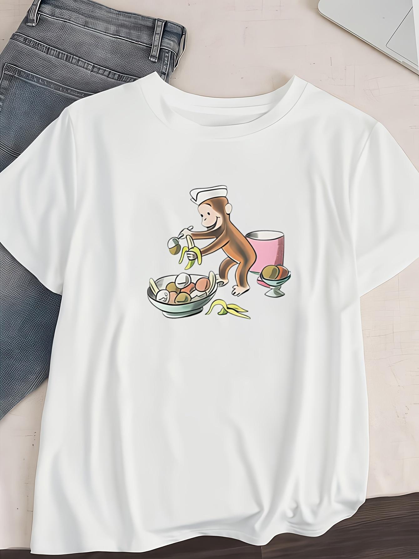 WomenS Casual Summer TShirt with Playful Monkey Banana Print Harajuku Sleeve Casual Clothing Street Tops Aesthetic Clothes S