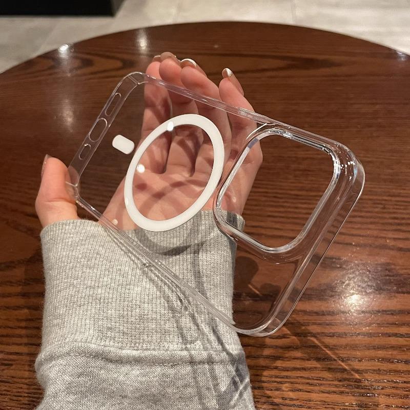 Magnetic Transparent Acrylic Phone Case for iPhone 17/16 Pro Max/15/14/13, Non-Yellowing