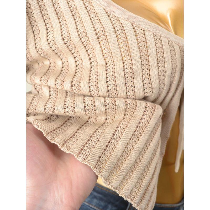 US Niche Style Cards Retro Cut Out Summer Short-Sleeved Top Shoelace Sexy Sexy Export Short Knitted Outerwear