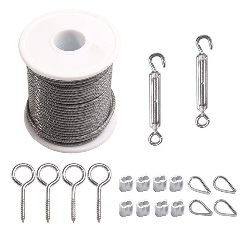 Stainless Steel Wire Rope Hanging Kit for Outdoor String Lights with Thimble Hook & Tension Cable Railing Set.