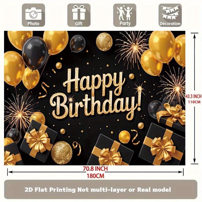 Party Backdrop Black Elegant Flat Golden Serves Photos Celebration Photo Booth Birthday Party Decor