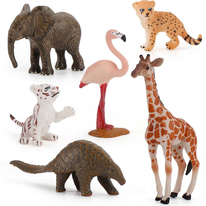 Childrens Wild Animal Pvc Model Set With Giraffe Tiger Elephant Flamingo For Educational Play