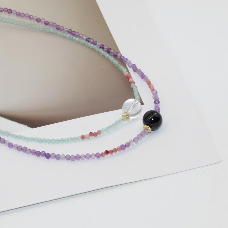 Korean Minimalist Zircon & Crystal Clavicle Necklace with Amethyst & Citrine