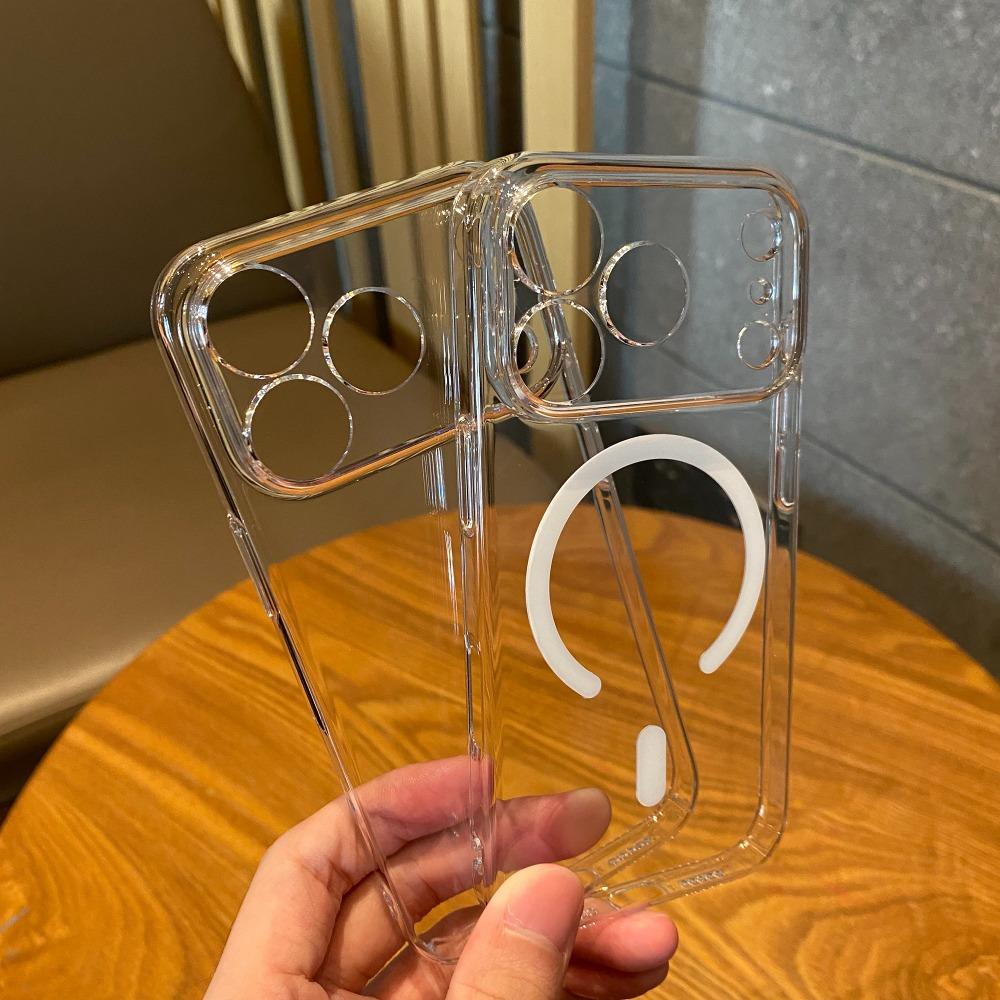 for Magsafe Transparent Slim Phone Case for iPhone 14 15 16 17 Pro Max 13 Air Magnetic Hard PC Ultra Thin Clear Cover