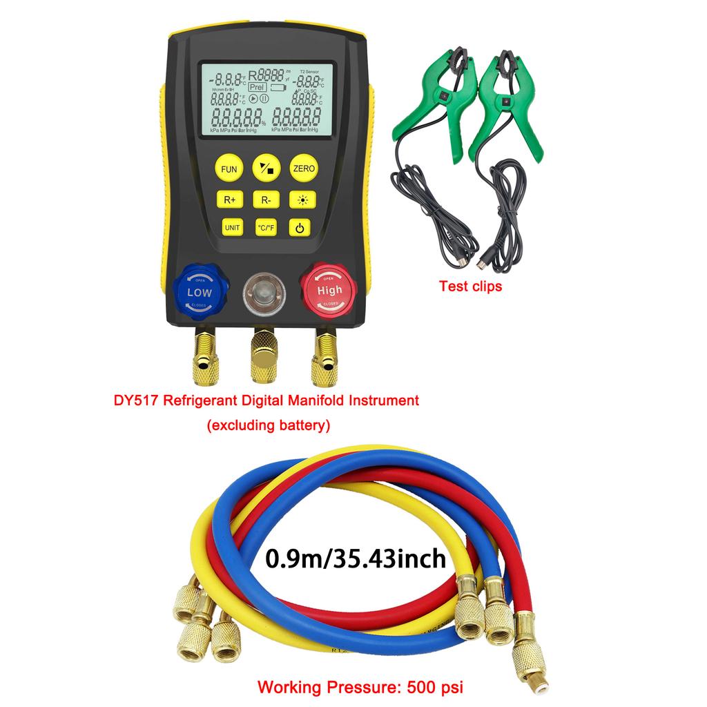 Digital refrigeration pressure gauge, air conditioning temperature detector, multi-function vacuum pressure test tool kit