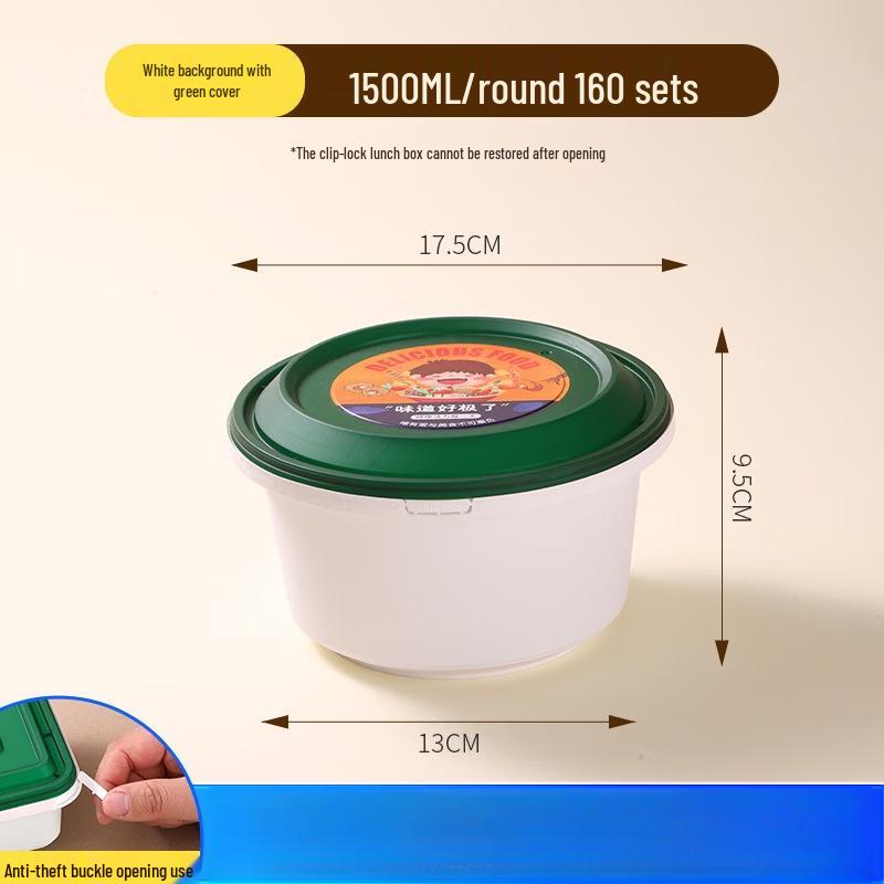 Disposable Round Takeaway Container with Green Lid, 1500ml