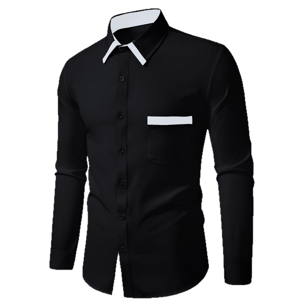 2025 New Fashion Men's Clothing Men's Color Matching Business Slim Casual Shirt Contrasting Color Long-sleeved Shirt Cardigan