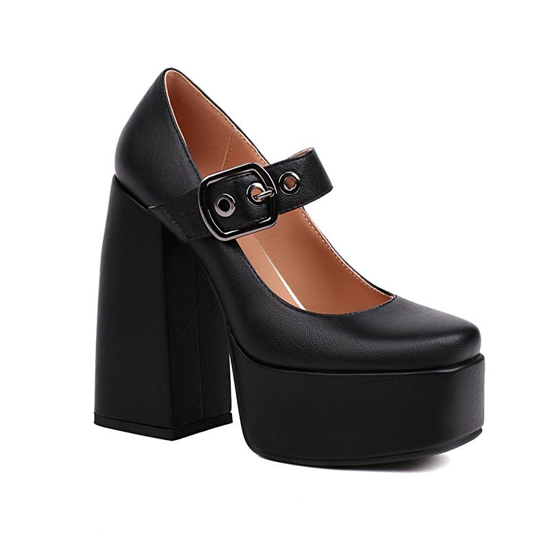 

Металлическая пряжка ремня Квадратный носок Супервысокий толстый каблук Глубокий вырез Женские туфли на высоком каблуке Платформа Дышащие Вечеринка Тренд Туфли-лодочки 2025 39 чёрный