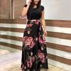 Damen Kurzarm Blumenmuster Patchwork Abschlussball Cocktail Großes Schwingendes Maxi-Kleid