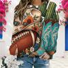 Women Plus Size Round Neck Long Sleeve Cowboy Hat Football Sunflower Print Sweatshirt Ribbed Cuffs Pullover