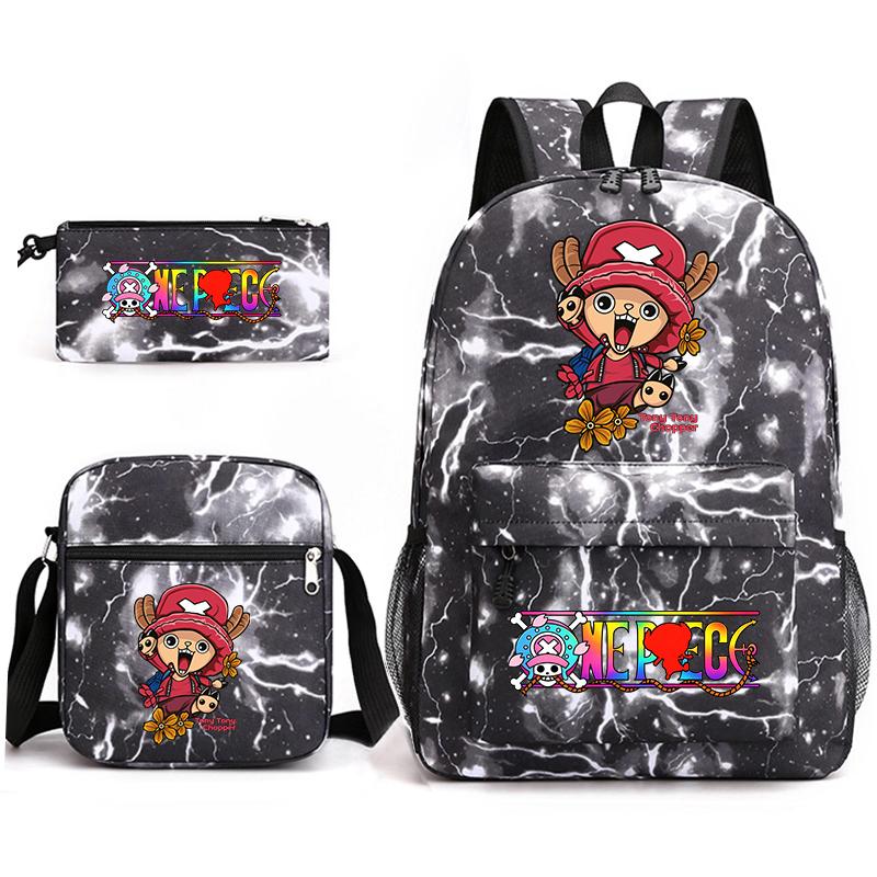 One Piece Tony Chopper School Bag Set Kids Backpack Shoulder Bag Pen Case Anime Print Casual Daypack for Children
