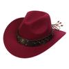 Women Men Western Cowboy Hat, Wide Curved Brim Felt Cowgirl Hat, Vintage Jazz Riding Hat, Removable Hat Belt, Head Circumference 56‑58cm