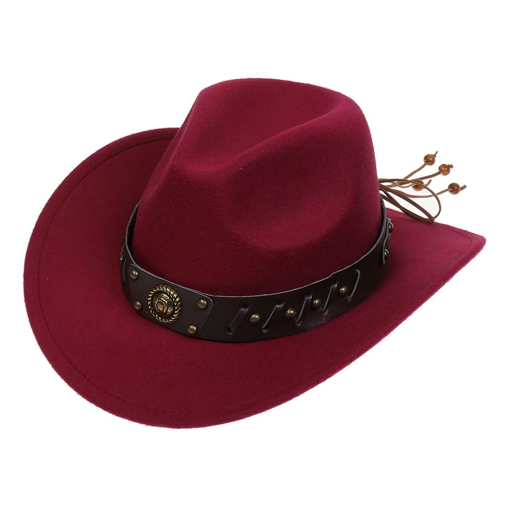 Women Men Western Cowboy Hat, Wide Curved Brim Felt Cowgirl Hat, Vintage Jazz Riding Hat, Removable Hat Belt, Head Circumference 56‑58cm