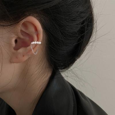 17KM Korea mitteläbistav pärliga kõrvamansett hõbedase värvi ketiga kõrvaklambrid naistele tüdrukutele võltsitud kõhreklambritega kõrvarõngad kingitud ehted