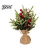 Desktop Holiday Decoration Miniature Christmas Tree with Red Berries, Artificial Mini Pine Burlap Indoor Xmas Table Centerpiece Base, Tabletop