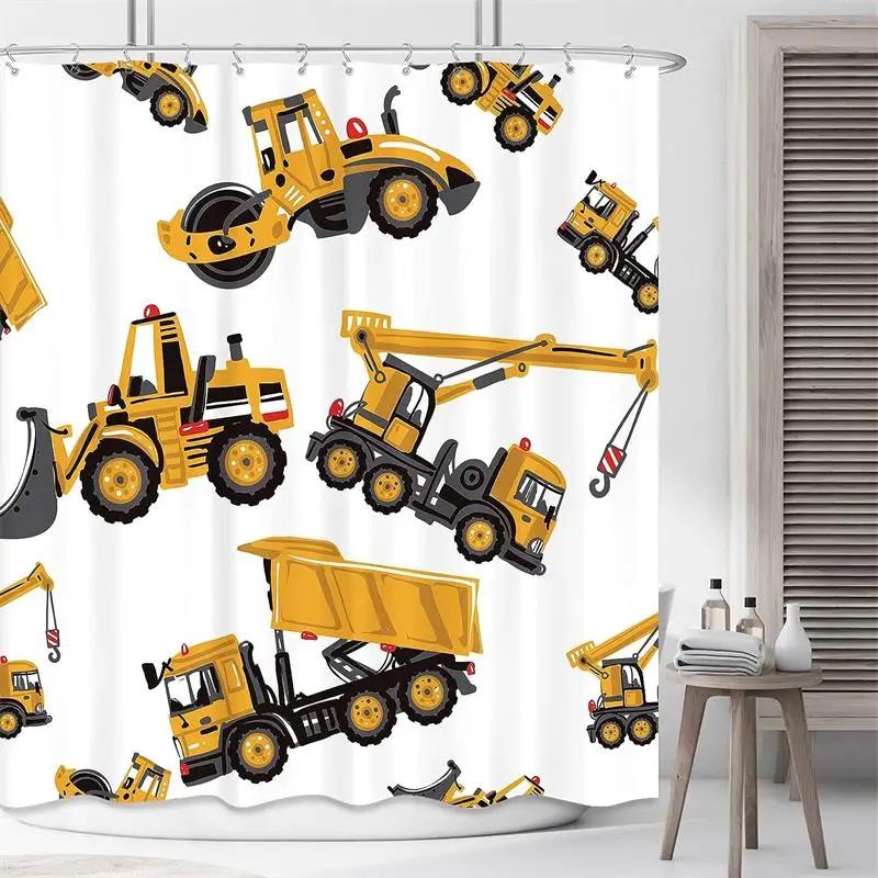 Cartoon Engineering Car Shower Curtains Ocean Animals Fish Cosmos Starry Sky Polyester Fabric Kids Bathroom Decor Set With Hooks