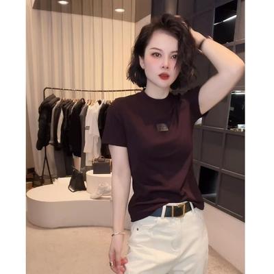2025 Spring and Summer Fashion Casual Versatile Crew Neck Short-sleeved T-shirt Women's Age-reducing Bottoming Shirt Slim-fitting and Thin Shoulder
