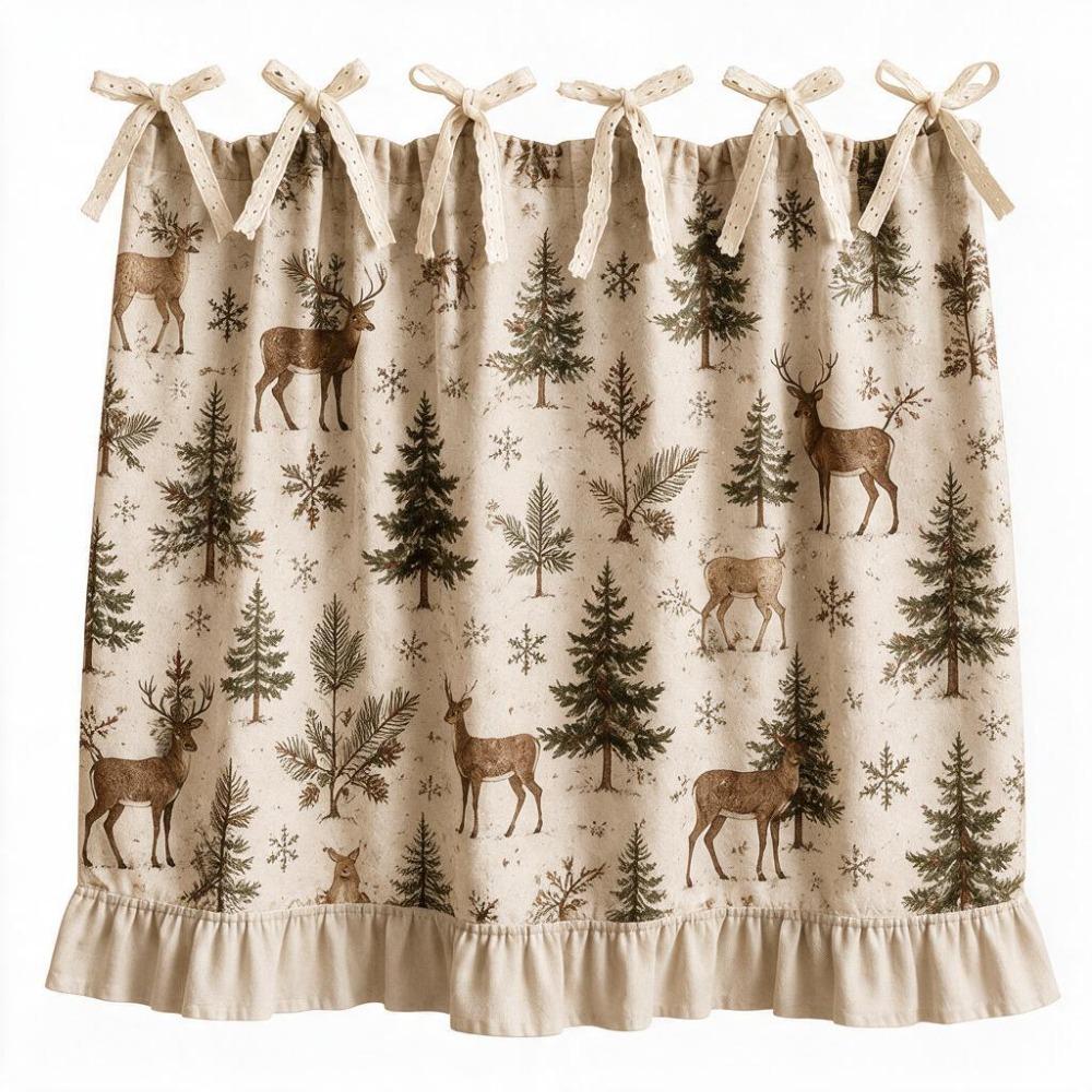 Decorative Christmas Oven Short Curtain Ruffled Edge Cabinet Curtain Kitchen Window