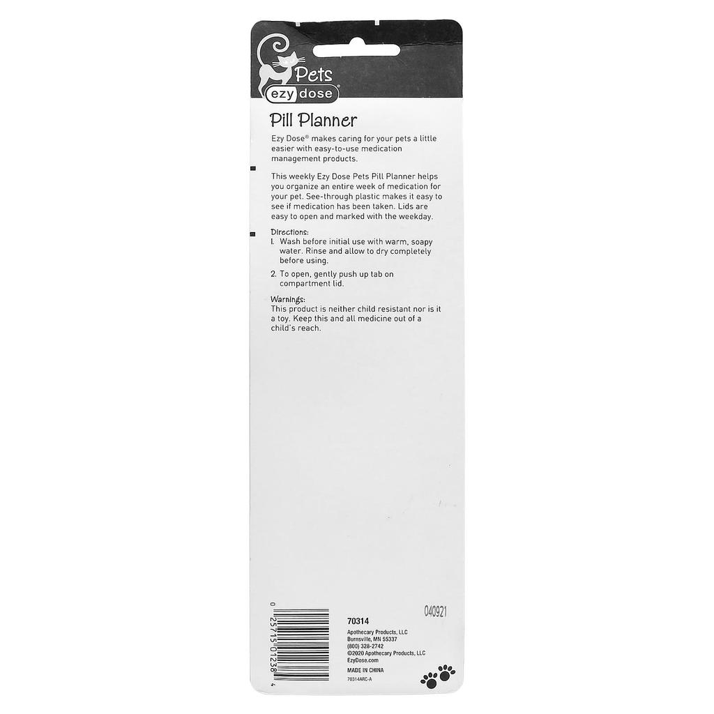 Pets, Weekly Pill Planner, Cat, Xl, 1 Count