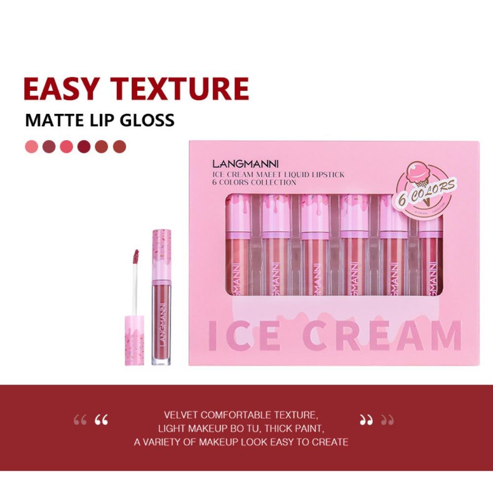 Langmanni Nebelmatter Lipgloss 6 Farben Installationsset Langanhaltend, Haftet nicht am Glas, Keine Farbe Mattes Lipglaze Set
