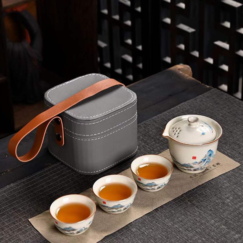 Business Gifts Travel Tea Set Kuaike Cup One Pot Three Cups Portable Cover Bowl Small Set Outdoor Kung Fu Tea Set