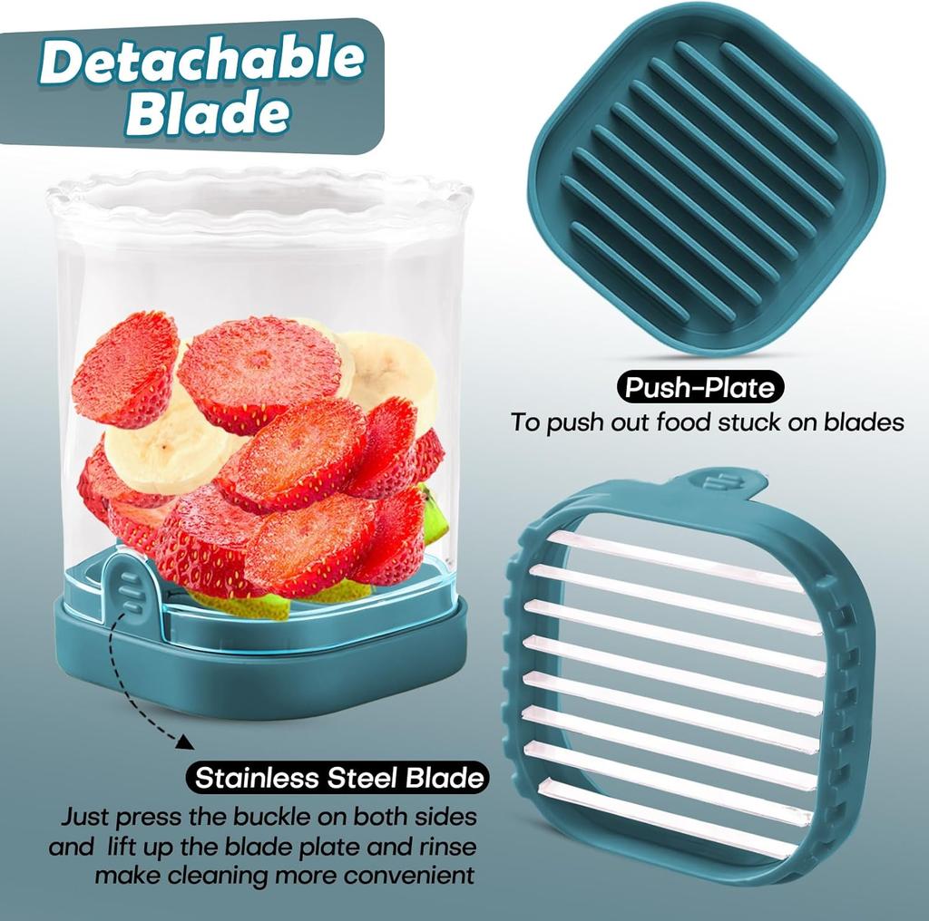 Creative Strawberry Fruit Slicer - Detachable Cutter With Push Plate (Dark Teal)