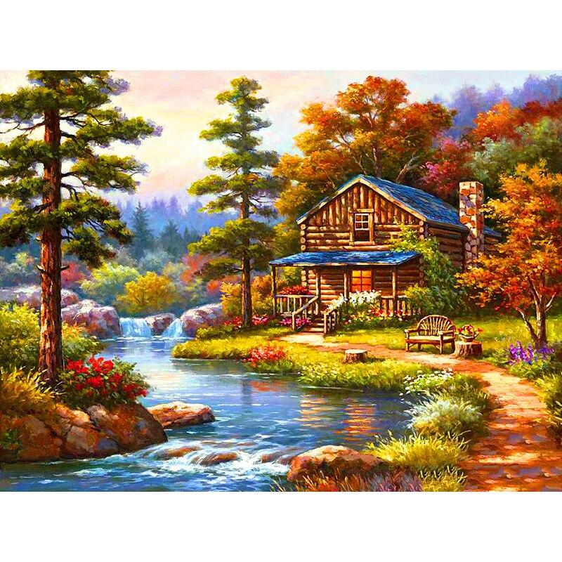 

Новый 5D DIY алмазная живопись пейзаж дом Алмазная вышивка осенний пейзаж вышивка крестиком полная круглая дрель домашний декор подарок Full Round 30x40CM