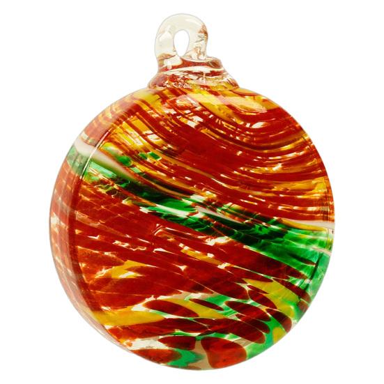Transparent Glass Bauble with Hanging Rope Hand-Blown Round Disc Ornament, Christmas Tree Decoration Unique Patterned Ornament Hemp for Outdoor Indoor