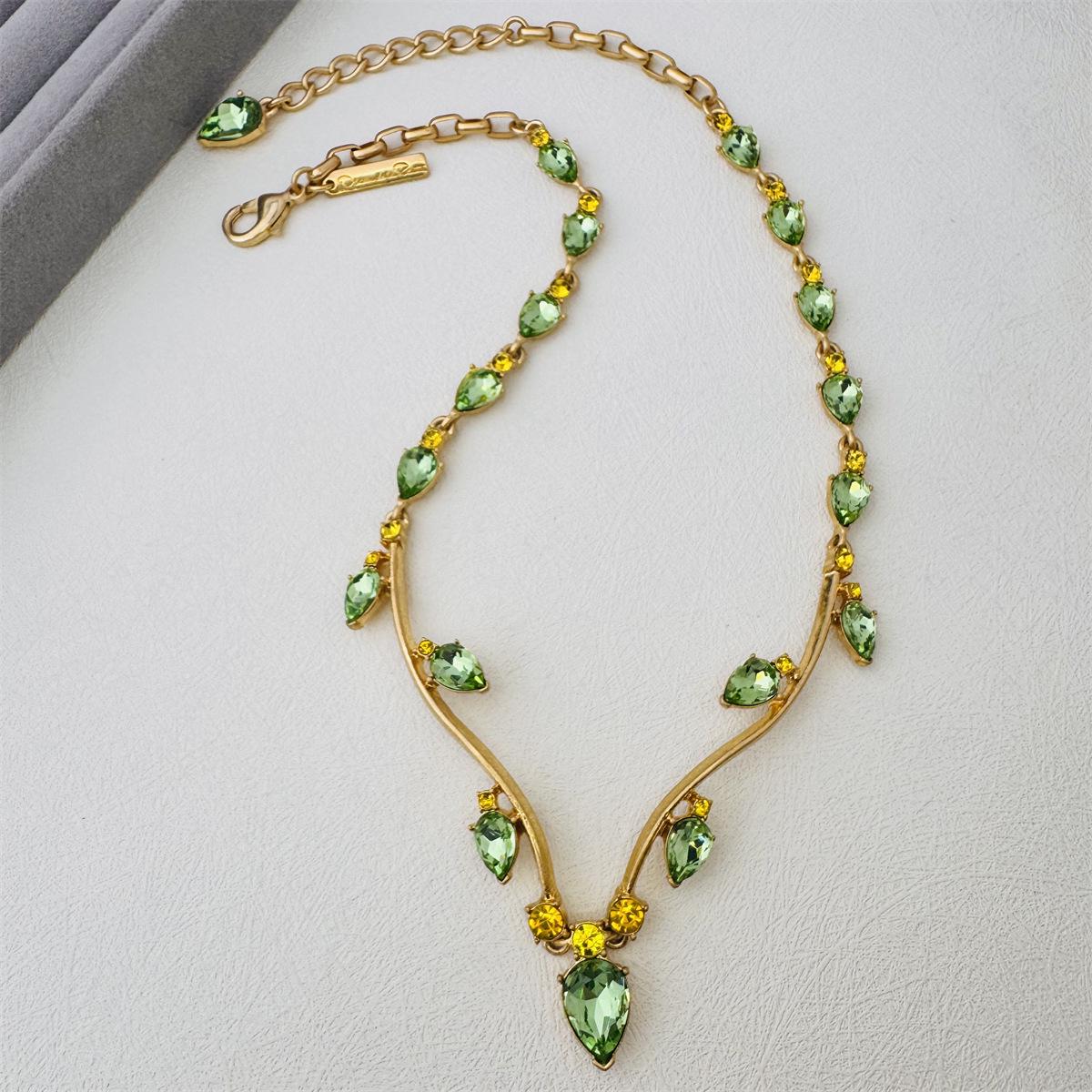 ODLR Retro Gold Crystal Vine Necklace - High-End European & American Design