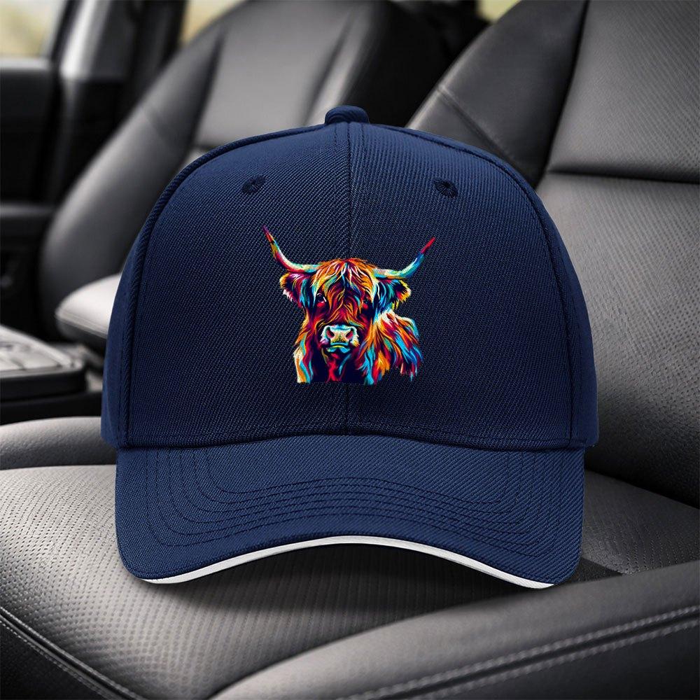 Multicolor Highland Cow Baseball Cap Adjustable Black Duckbill Hat Unisex Outdoor Sports Fashion Cap