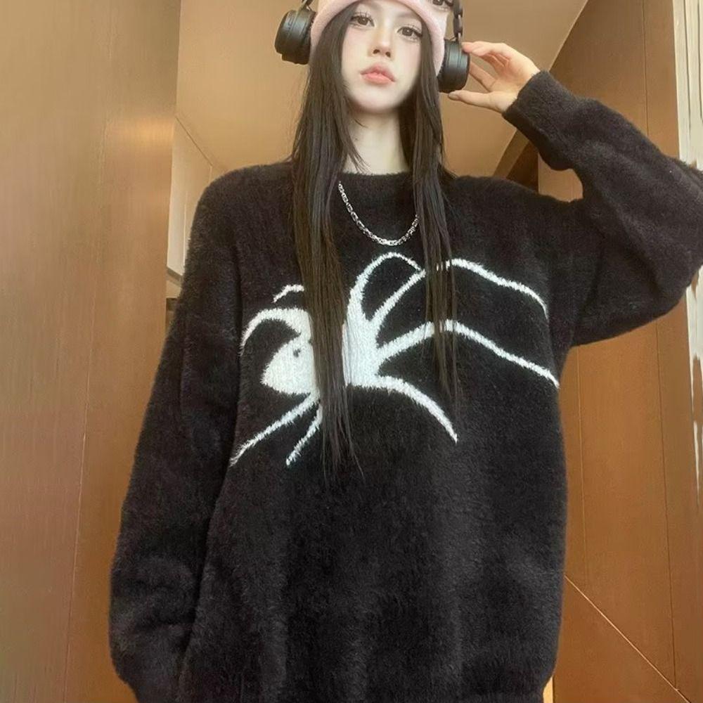 Long Sleeve Spider Sweater Men Plush Pullovers Women Y2k Retro Streetwear Knitwear  Women