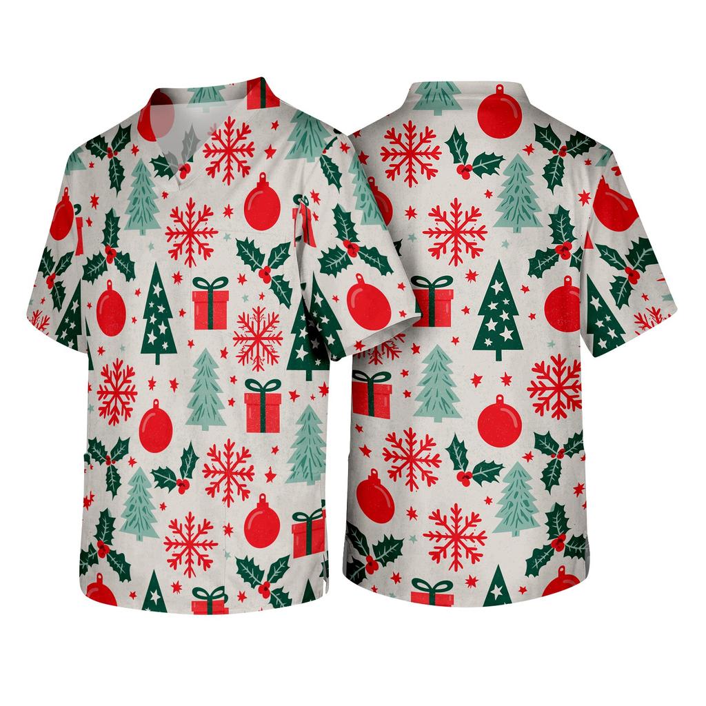 Men's Christmas Themed Caregiver Uniform for Holiday Work Wear