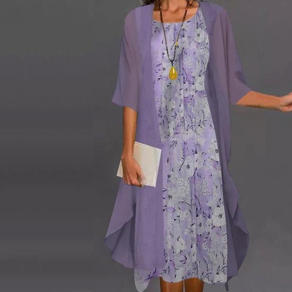 Long Dresses for Women Elegant Floral Printed Maxi Dresses Casual Round Neck Sleeveless Party Dresses 2 Piece Fashion Sets