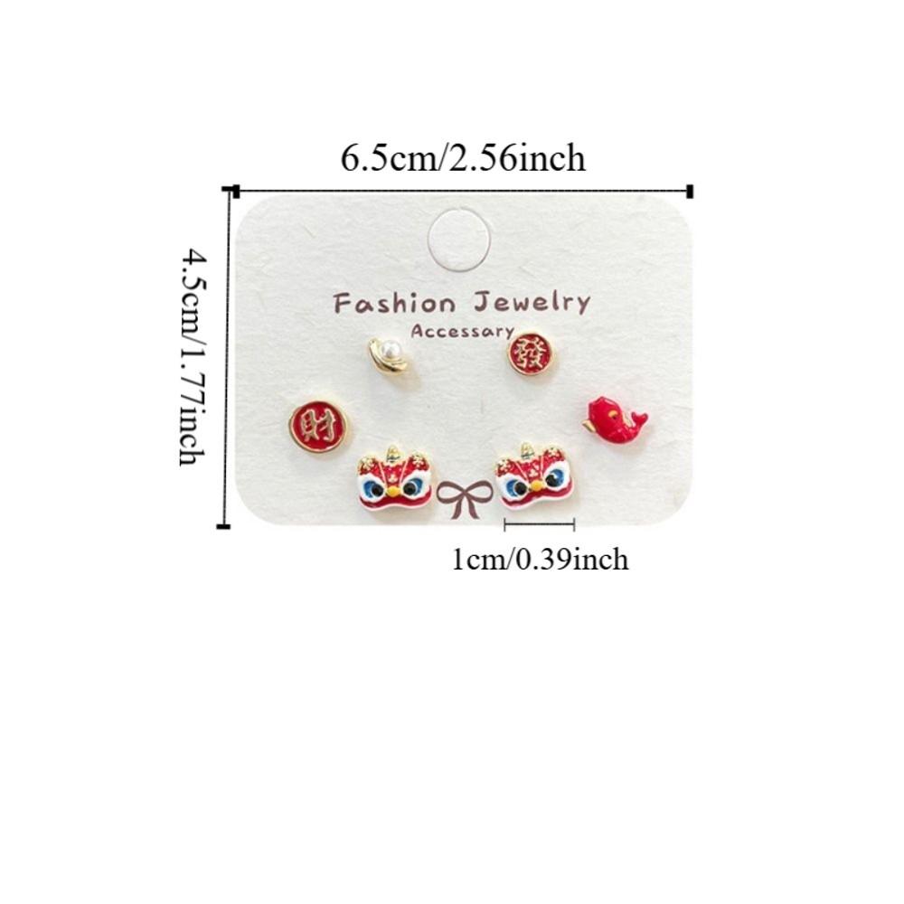 Good Luck Lion Dance Earrings Set Tassel New Year Earrings Trendy Bell Ear Studs  Ear Accessories