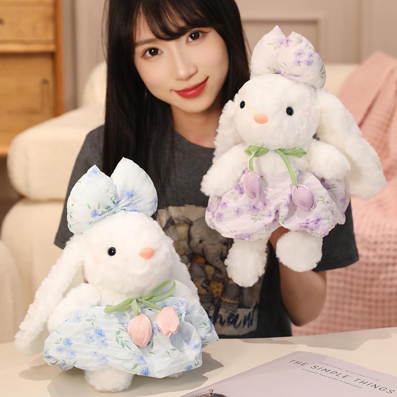 Kawaii Rabbit Plush Toy Stuffed Long Ear Bunny Wearing A Dresses Doll Sleeping Companion Plush Doll Children's Easter Gift