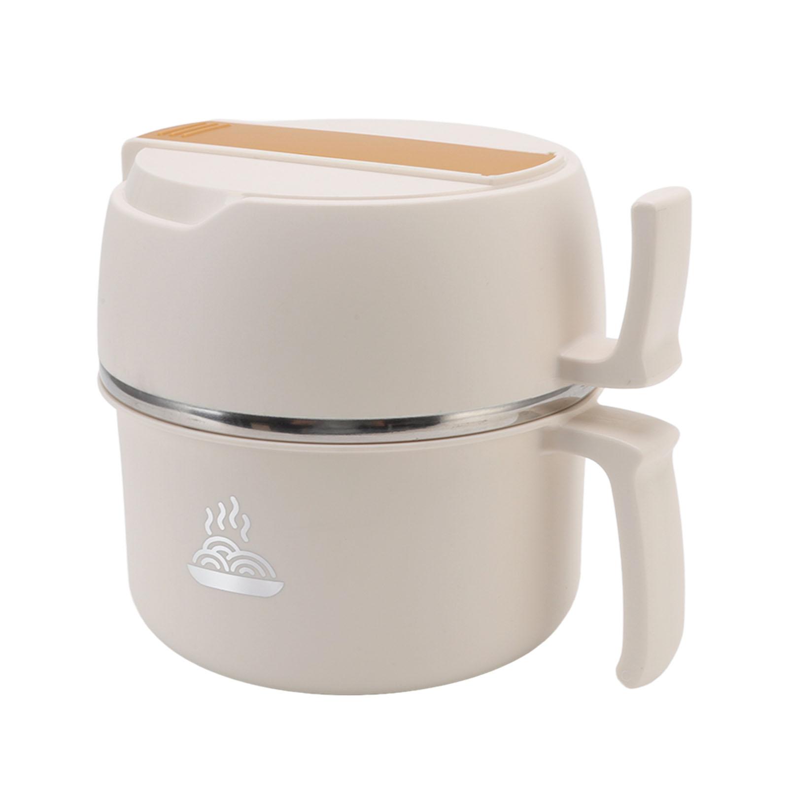Stainless Steel Noodle Bowl Lunch Box Double Layer Ramen Bowl with Handle Lid Fork and Spoon for Office Workers L бежевый 1800₽